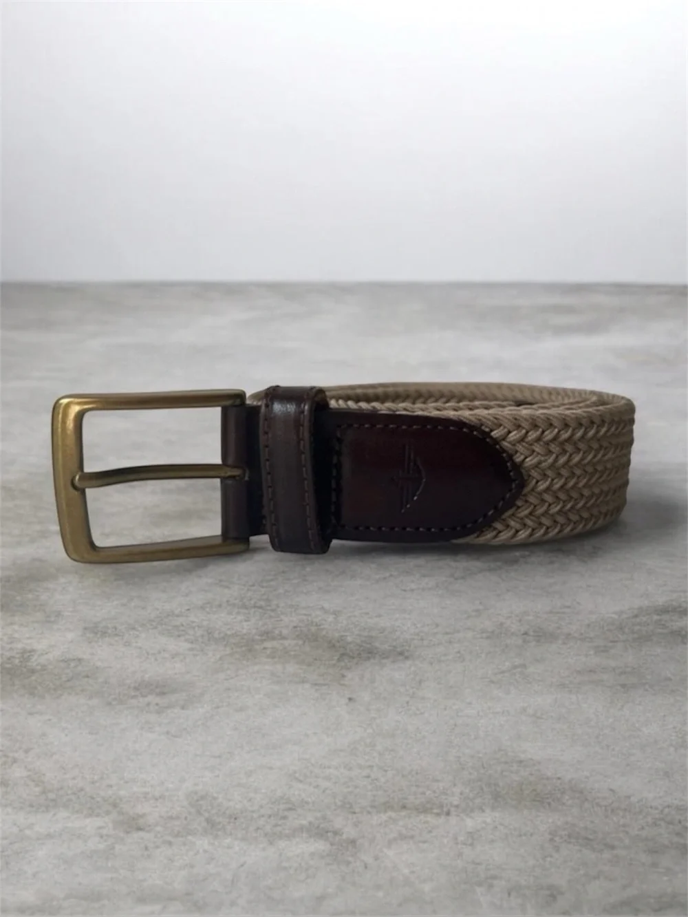 Dockers Men’s Beige Braided Golf Belt Leather Tip, Gold Buckle 38/95